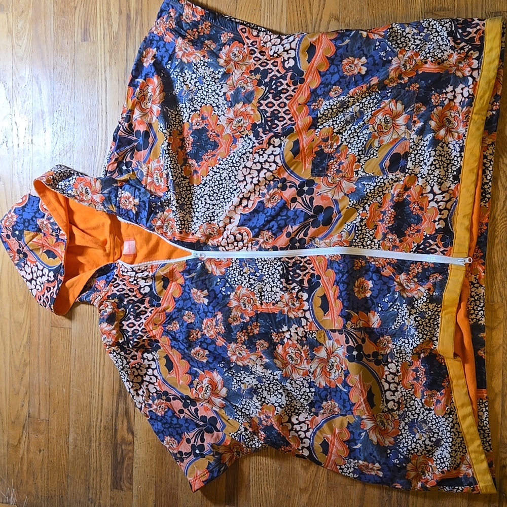 Free People FP Movement RARE Sample floral orange oversized zip-front poncho